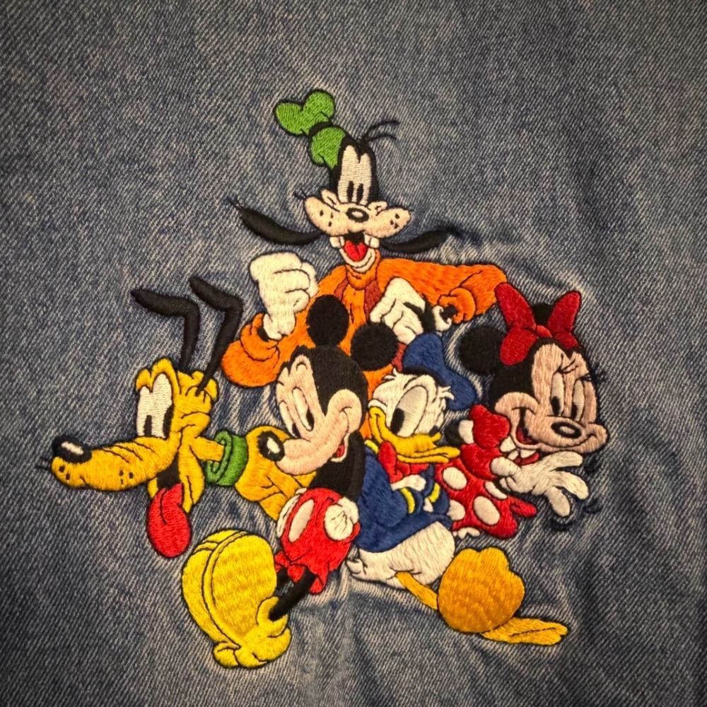 90s vintage Disney Store Kids Denim Jacket Mickey Minnie Donald Goofy Pluto- M